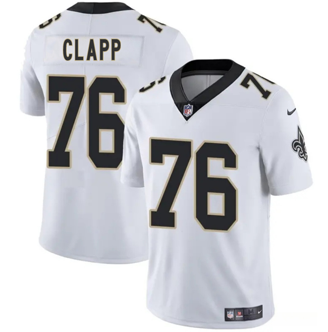 Men's New Orleans Saints #76 Will Clapp White 2025 Vapor Limited Stitched Football Jersey Men's New Orleans Saints #76 Will Clapp White 2025 Vapor Limited Stitched Football Jersey
