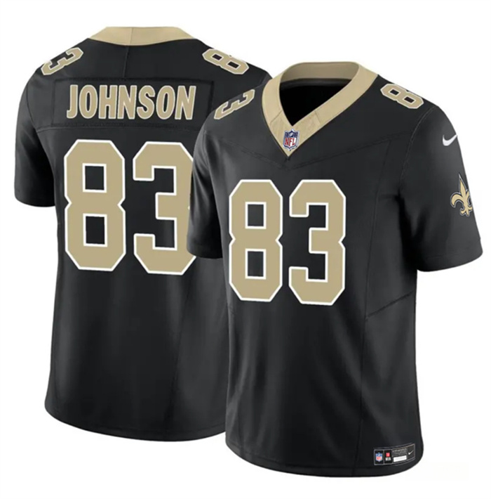 Men's New Orleans Saints #83 Juwan Johnson Black 2023 F.U.S.E. Vapor Untouchable Limited Stitched Jersey Men's New Orleans Saints #83 Juwan Johnson Black 2023 F.U.S.E. Vapor Untouchable Limited Stitched Jersey