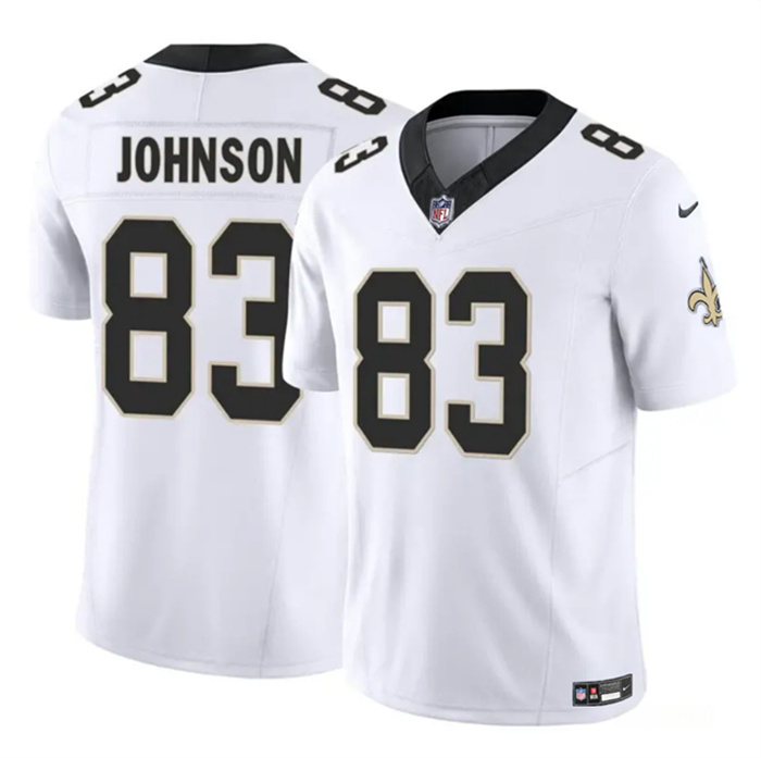 Men's New Orleans Saints #83 Juwan Johnson White 2023 F.U.S.E. Vapor Untouchable Limited Stitched Jersey Men's New Orleans Saints #83 Juwan Johnson White 2023 F.U.S.E. Vapor Untouchable Limited Stitched Jersey