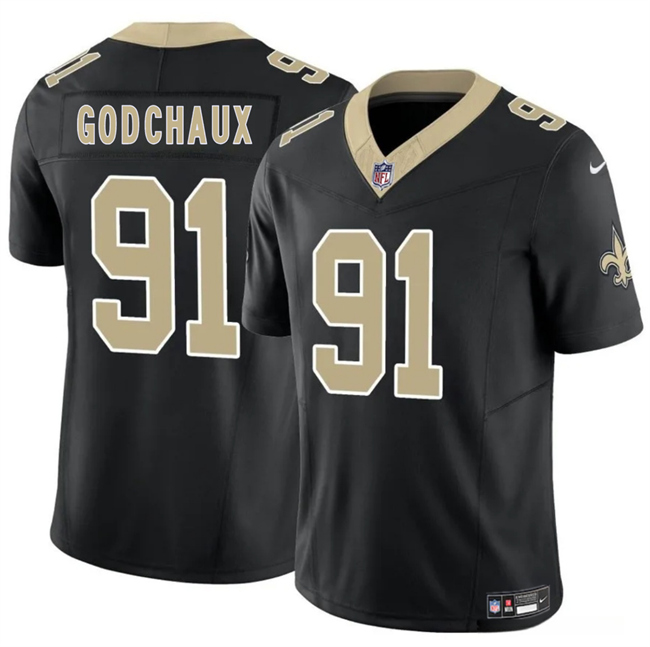 Men's New Orleans Saints #91 Davon Godchaux Black F.U.S.E Vapor Limited Stitched Football Jersey Men's New Orleans Saints #91 Davon Godchaux Black F.U.S.E Vapor Limited Stitched Football Jersey