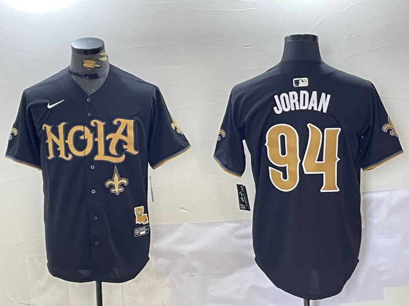 Men's New Orleans Saints #94 Cameron Jordan Black Cool Base Stitched Baseball Jersey 2