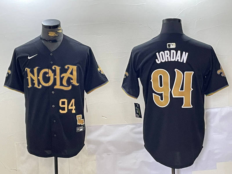 Men's New Orleans Saints #94 Cameron Jordan Black Cool Base Stitched Baseball Jersey