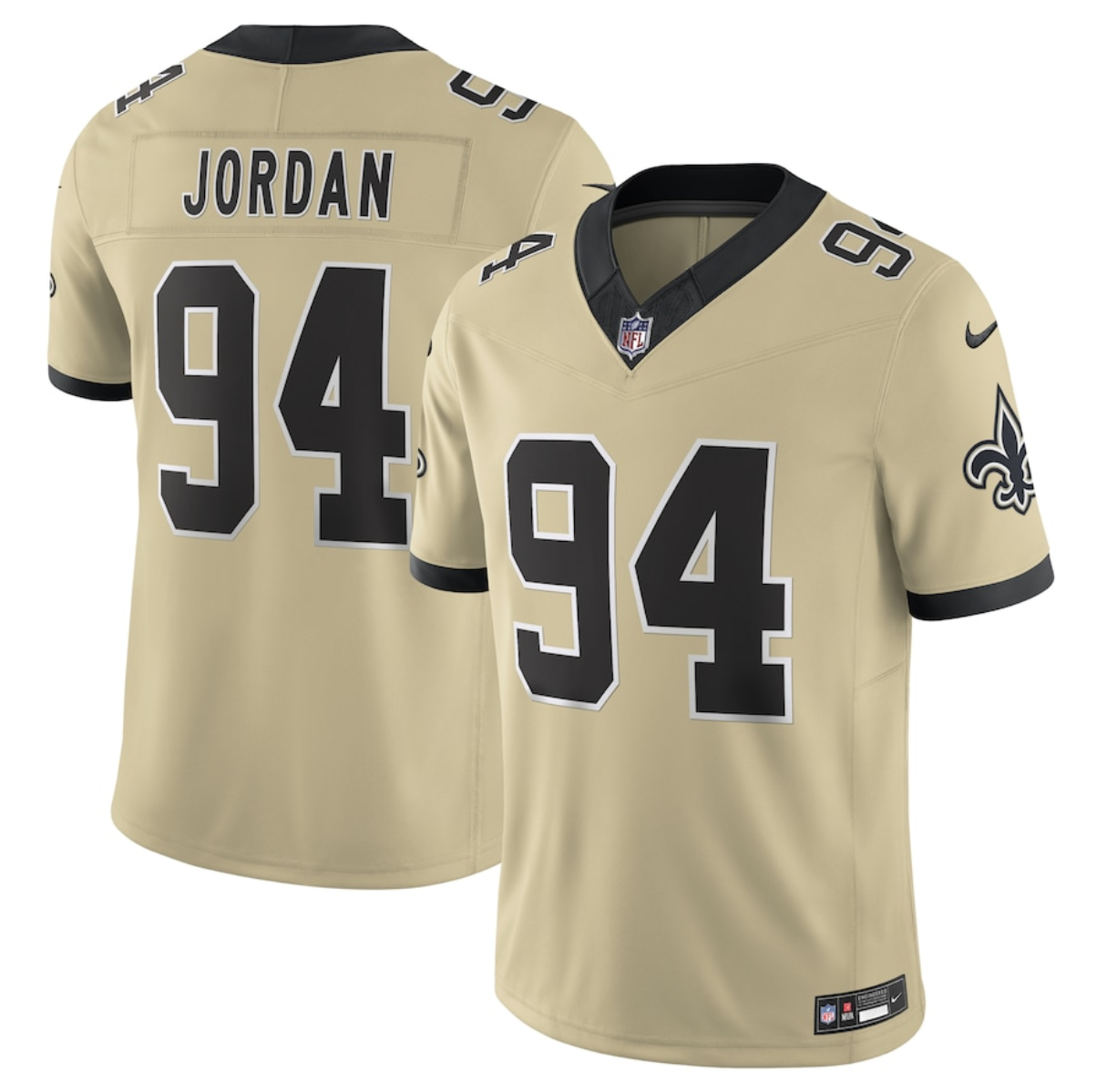 Men's New Orleans Saints #94 Cameron Jordan Gold 2025 F.U.S.E. Alternate Vapor Limited Stitched Football Jersey