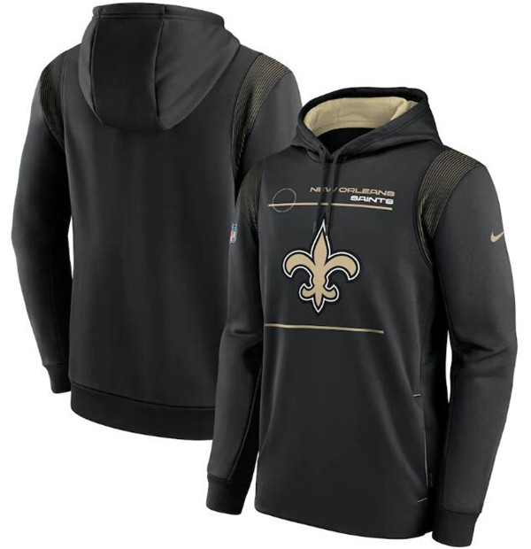 Men's New Orleans Saints 2021 Black Sideline Logo Performance Pullover Hoodie Men's New Orleans Saints 2021 Black Sideline Logo Performance Pullover Hoodie