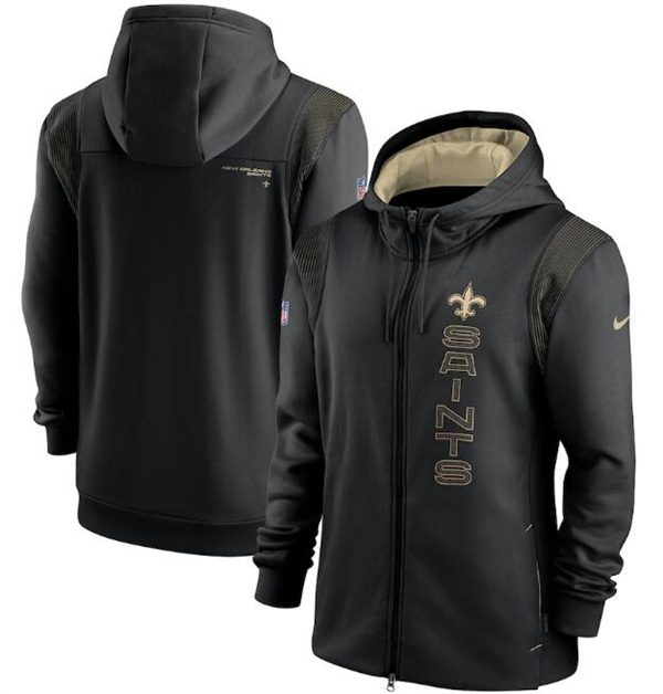 Men's New Orleans Saints 2021 Black Sideline Team Performance Full-Zip Hoodie