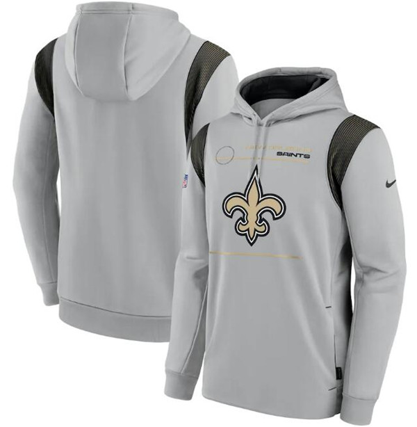 Men's New Orleans Saints 2021 Gray Sideline Logo Performance Pullover Hoodie Men's New Orleans Saints 2021 Gray Sideline Logo Performance Pullover Hoodie