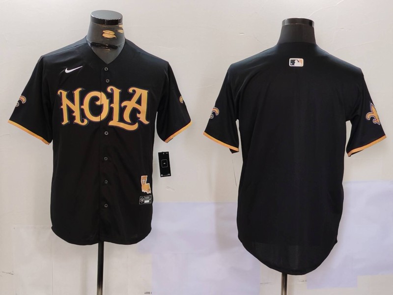 Men's New Orleans Saints Blank Black Cool Base Stitched Baseball Jersey Men's New Orleans Saints Blank Black Cool Base Stitched Baseball Jersey