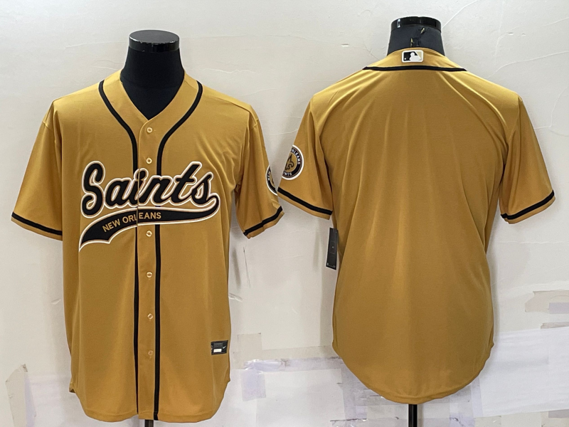Men's New Orleans Saints Blank Gold Cool Base Stitched Baseball Jersey Men's New Orleans Saints Blank Gold Cool Base Stitched Baseball Jersey