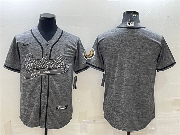 Men's New Orleans Saints Blank Grey With Patch Cool Base Stitched Baseball Jersey Men's New Orleans Saints Blank Grey With Patch Cool Base Stitched Baseball Jersey