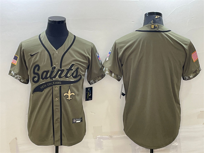 Men's New Orleans Saints Blank Olive 2022 Salute To Service Cool Base Stitched Baseball Jersey Men's New Orleans Saints Blank Olive 2022 Salute To Service Cool Base Stitched Baseball Jersey