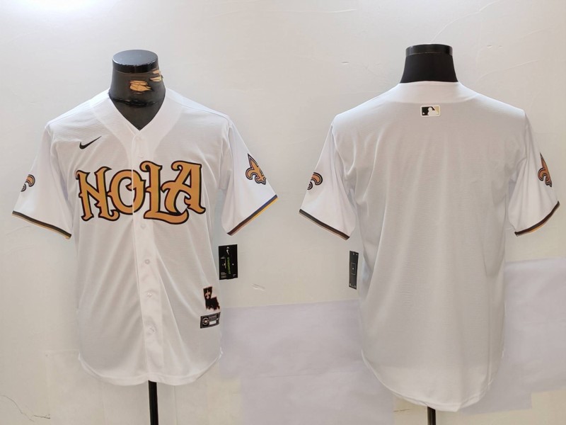 Men's New Orleans Saints Blank White Cool Base Stitched Baseball Jersey Men's New Orleans Saints Blank White Cool Base Stitched Baseball Jersey