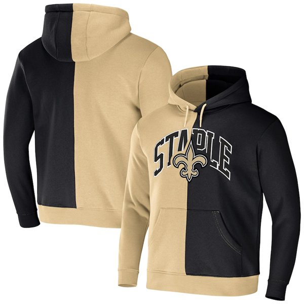 Men's New Orleans Saints Gold Black Split Logo Pullover Hoodie