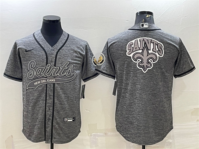 Men's New Orleans Saints Grey Team Big Logo With Patch Cool Base Stitched Baseball Jersey Men's New Orleans Saints Grey Team Big Logo With Patch Cool Base Stitched Baseball Jersey