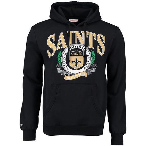 Men's New Orleans Saints Mitchell & Ness Black Fair Catch Pullover Hoodie Men's New Orleans Saints Mitchell & Ness Black Fair Catch Pullover Hoodie