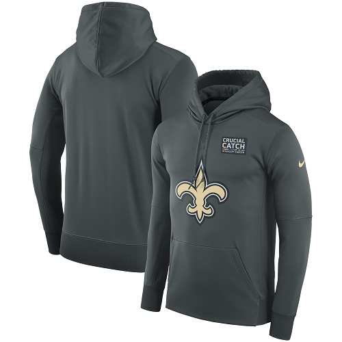 Men's New Orleans Saints Nike Anthracite Crucial Catch Performance Pullover Hoodie Men's New Orleans Saints Nike Anthracite Crucial Catch Performance Pullover Hoodie
