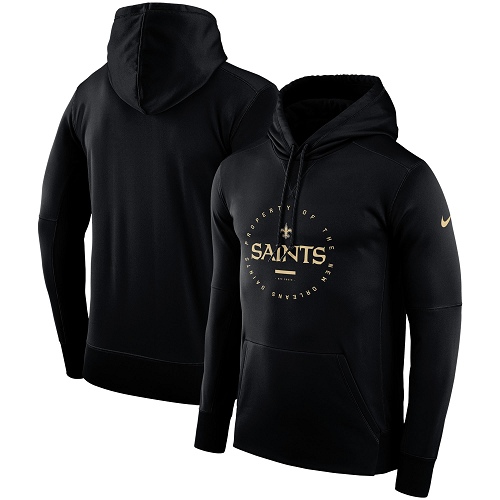 Men's New Orleans Saints Nike Black Sideline Property Of Wordmark Logo Performance Pullover Hoodie Men's New Orleans Saints Nike Black Sideline Property Of Wordmark Logo Performance Pullover Hoodie