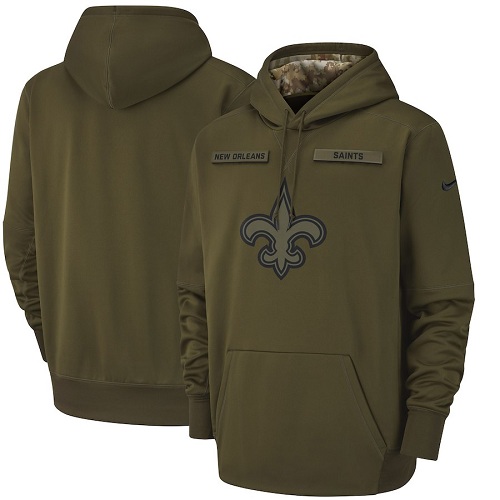 Men's New Orleans Saints Nike Olive Salute to Service Sideline Therma Performance Pullover Hoodie Men's New Orleans Saints Nike Olive Salute to Service Sideline Therma Performance Pullover Hoodie