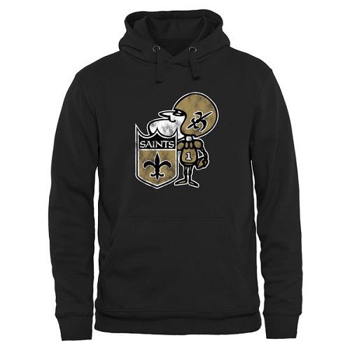 Men's New Orleans Saints Pro Line Black Throwback Logo Pullover Hoodie Men's New Orleans Saints Pro Line Black Throwback Logo Pullover Hoodie
