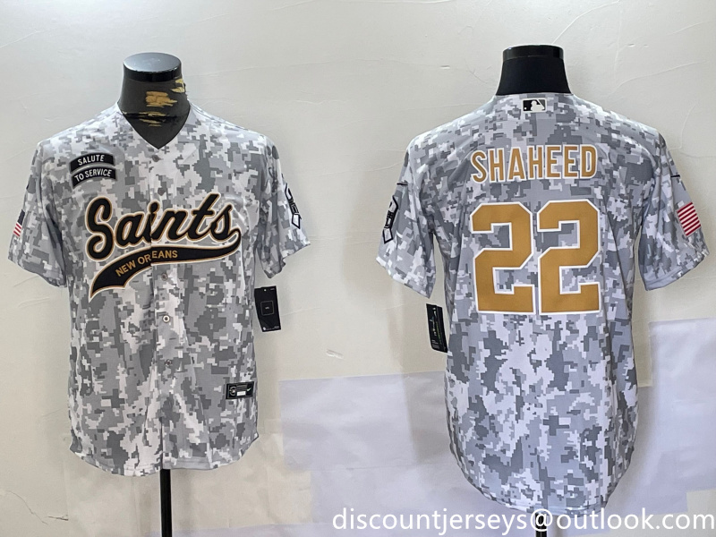 Men's New Orleans Saints Team #22 Rashid Shaheed 2024 Arctic Camo Salute To Service Stitched Baseball Jersey