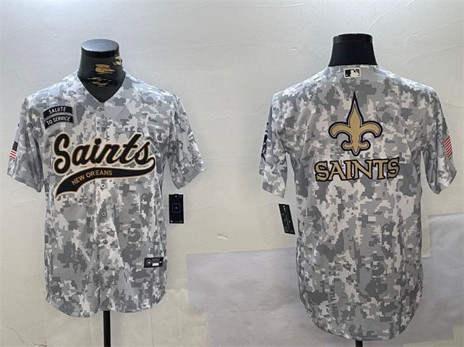 Men's New Orleans Saints Team Big Logo 2024 Arctic Camo Salute To Service Stitched Baseball Jersey 1