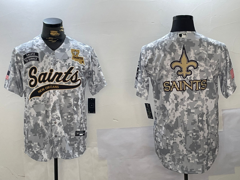 Men's New Orleans Saints Team Big Logo 2024 Arctic Camo Salute To Service Stitched Baseball Jersey 3