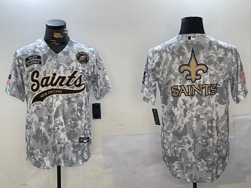 Men's New Orleans Saints Team Big Logo 2024 Arctic Camo Salute To Service Stitched Baseball Jersey 5