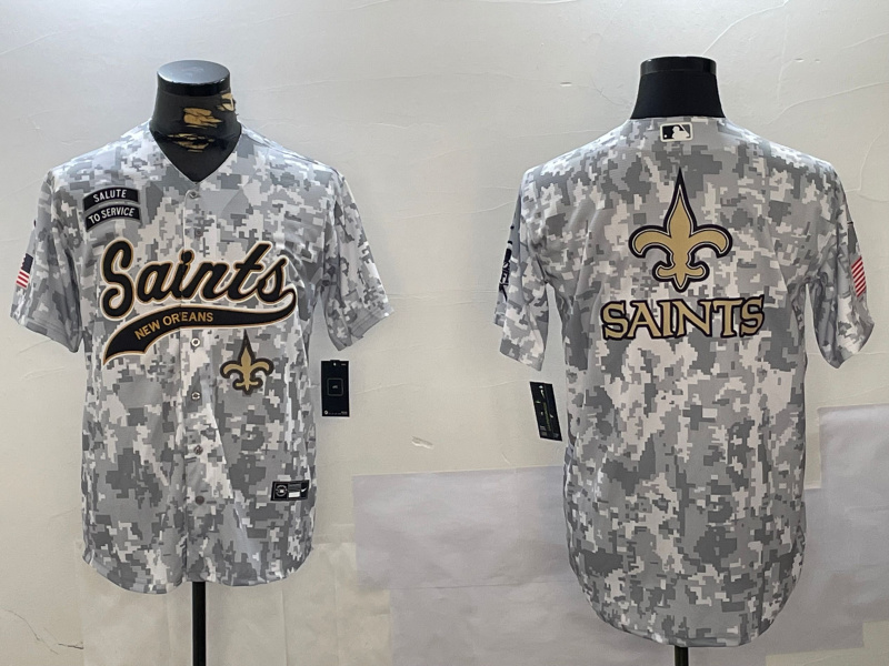 Men's New Orleans Saints Team Big Logo 2024 Arctic Camo Salute To Service Stitched Baseball Jersey 6