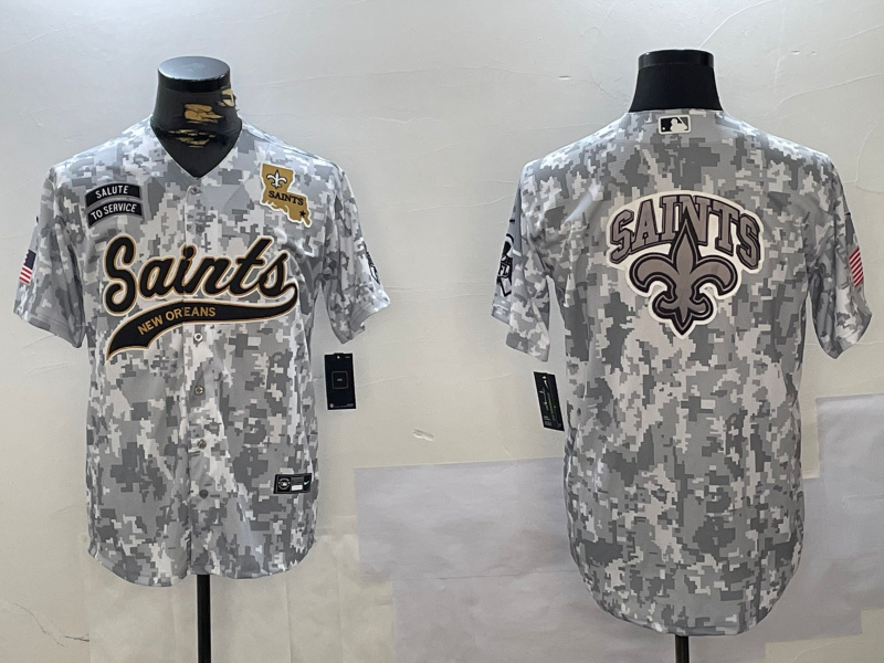 Men's New Orleans Saints Team Big Logo 2024 Arctic Camo Salute To Service Stitched Baseball Jersey 7