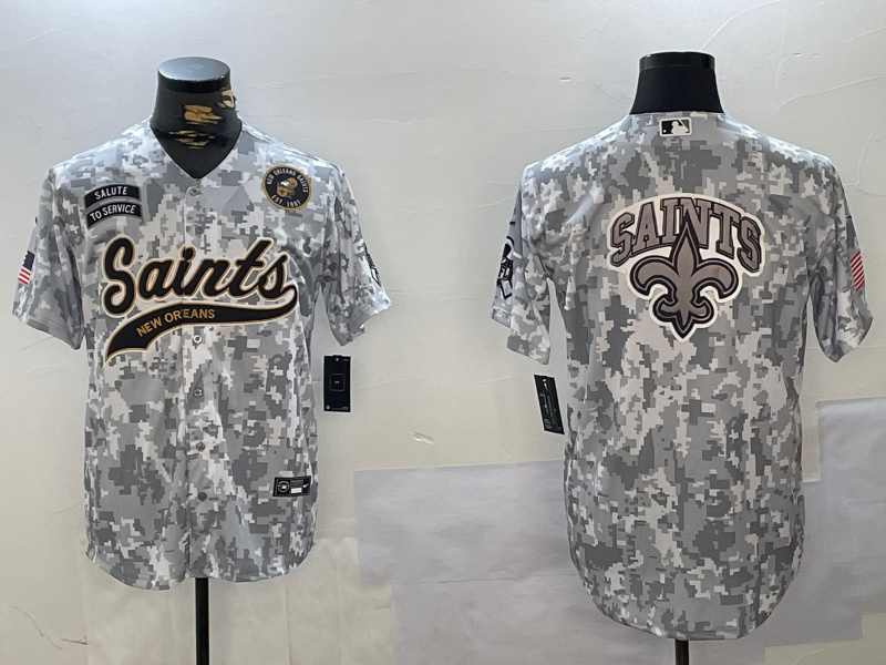 Men's New Orleans Saints Team Big Logo 2024 Arctic Camo Salute To Service Stitched Baseball Jersey 8