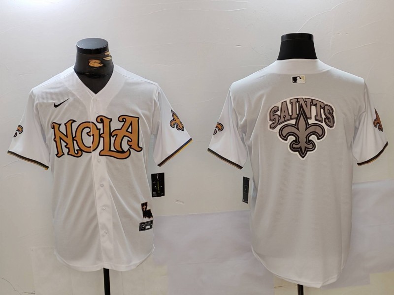 Men's New Orleans Saints Team Big Logo White Cool Base Stitched Baseball Jersey Men's New Orleans Saints Team Big Logo White Cool Base Stitched Baseball Jersey