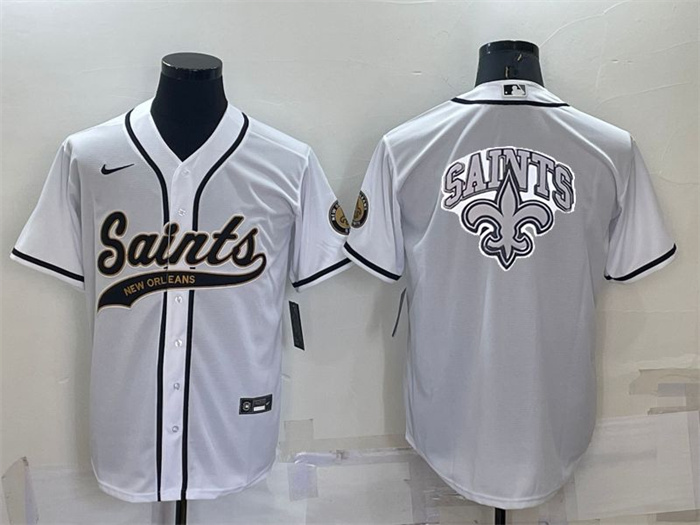 Men's New Orleans Saints White Team Big Logo With Patch Cool Base Stitched Baseball Jersey Men's New Orleans Saints White Team Big Logo With Patch Cool Base Stitched Baseball Jersey