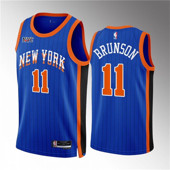 Men's New Yok Knicks #11 Jalen Brunson Blue 2023 24 City Edition Stitched Basketball Jersey Men's New Yok Knicks #11 Jalen Brunson Blue 2023 24 City Edition Stitched Basketball Jersey
