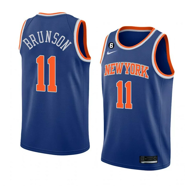 Men's New Yok Knicks #11 Jalen Brunson Blue With NO.6 Patch Stitched Basketball Jersey Men's New Yok Knicks #11 Jalen Brunson Blue With NO.6 Patch Stitched Basketball Jersey