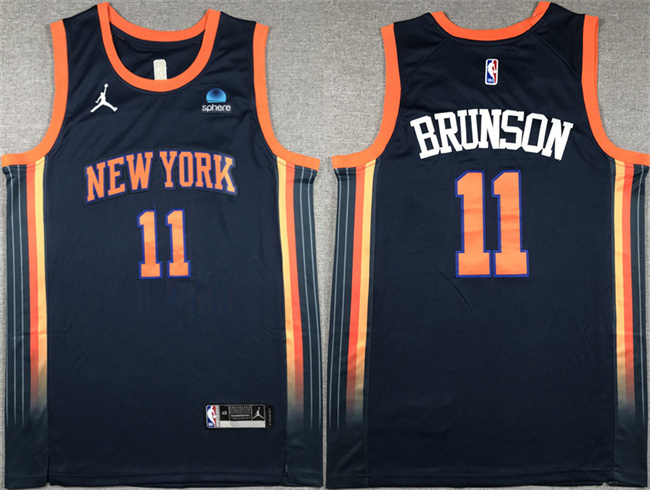 Men's New Yok Knicks #11 Jalen Brunson Navy 2023 Statement Edition Stitched Basketball Jersey Men's New Yok Knicks #11 Jalen Brunson Navy 2023 Statement Edition Stitched Basketball Jersey