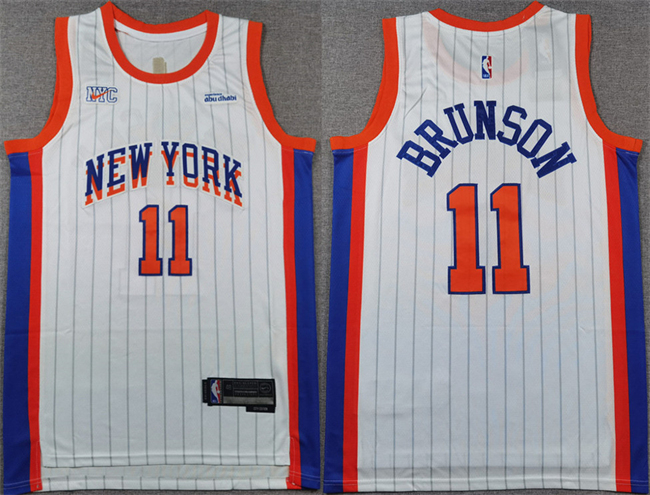 Men's New Yok Knicks #11 Jalen Brunson White 2024-25 City Edition Stitched Basketball Jersey Men's New Yok Knicks #11 Jalen Brunson White 2024-25 City Edition Stitched Basketball Jersey