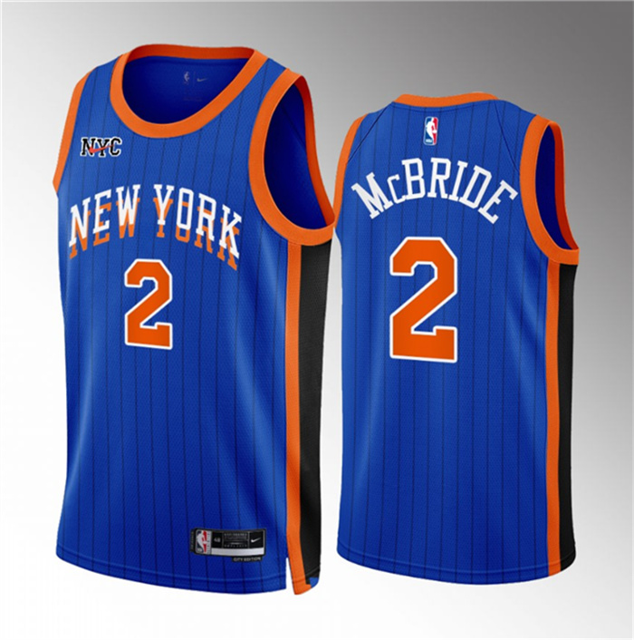 Men's New Yok Knicks #2 Miles McBride Blue 2023 24 City Edition Stitched Basketball Jersey Men's New Yok Knicks #2 Miles McBride Blue 2023 24 City Edition Stitched Basketball Jersey