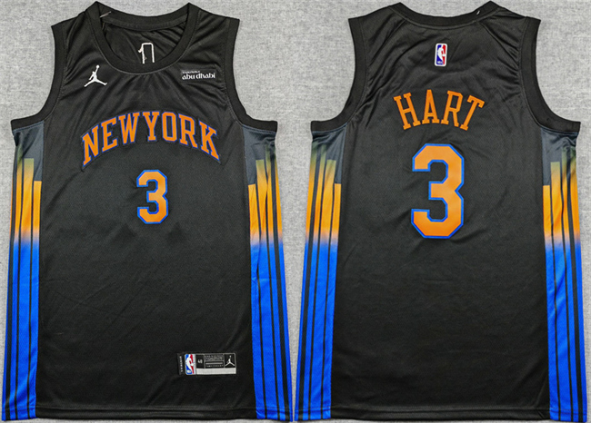 Men's New Yok Knicks #3 Josh Hart Black 2025 26 Statement Edition Stitched Basketball Jersey