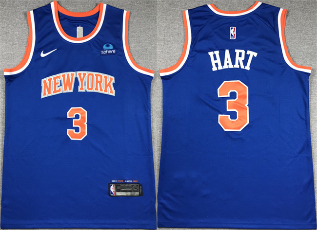 Men's New Yok Knicks #3 Josh Hart Blue Stitched Basketball Jersey Men's New Yok Knicks #3 Josh Hart Blue Stitched Basketball Jersey