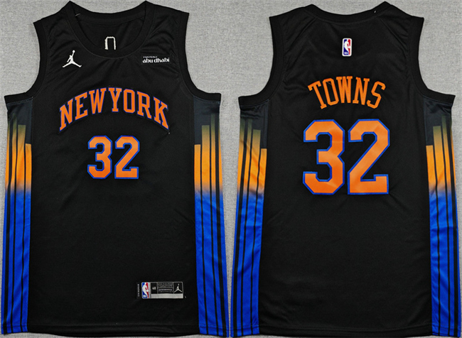 Men's New Yok Knicks #32 Karl-Anthony Towns Black 2025 26 Statement Edition Stitched Basketball Jersey