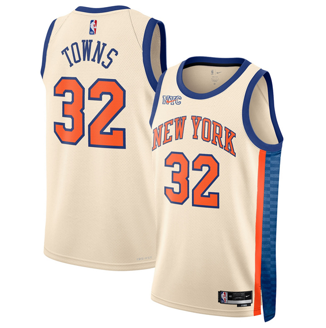 Men's New Yok Knicks #32 Karl-Anthony Towns Cream 2025 26 City Edition Stitched Basketball Jersey Men's New Yok Knicks #32 Karl-Anthony Towns Cream 2025 26 City Edition Stitched Basketball Jersey