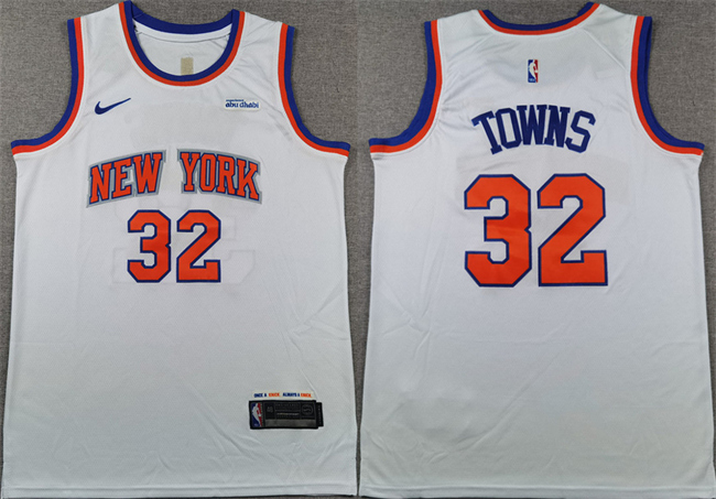 Men's New Yok Knicks #32 Karl-Anthony Towns White 2024 Association Edition Stitched Basketball Jersey Men's New Yok Knicks #32 Karl-Anthony Towns White 2024 Association Edition Stitched Basketball Jersey