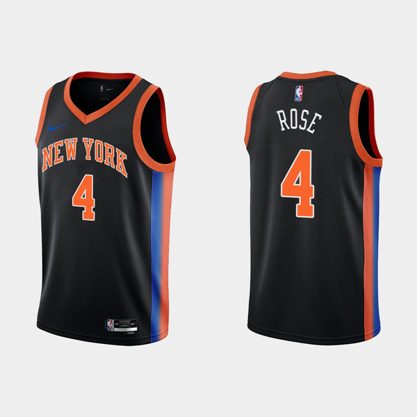 Men's New Yok Knicks #4 Derick Rose 2022-23 Black City Edition Stitched Basketball Jersey Men's New Yok Knicks #4 Derick Rose 2022-23 Black City Edition Stitched Basketball Jersey