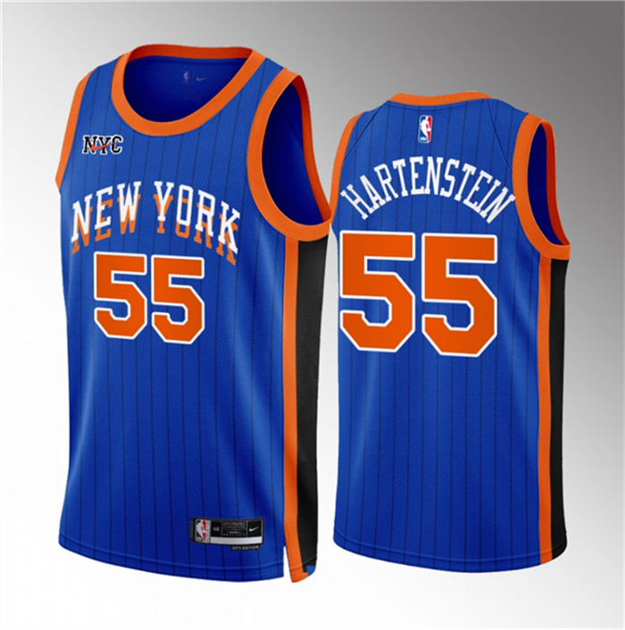 Men's New Yok Knicks #55 Isaiah Hartenstein Blue 2023 24 City Edition Stitched Basketball Jersey Men's New Yok Knicks #55 Isaiah Hartenstein Blue 2023 24 City Edition Stitched Basketball Jersey