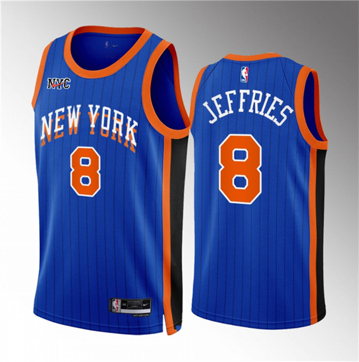 Men's New Yok Knicks #8 DaQuan Jeffries Blue 2023 24 City Edition Stitched Basketball Jersey Men's New Yok Knicks #8 DaQuan Jeffries Blue 2023 24 City Edition Stitched Basketball Jersey