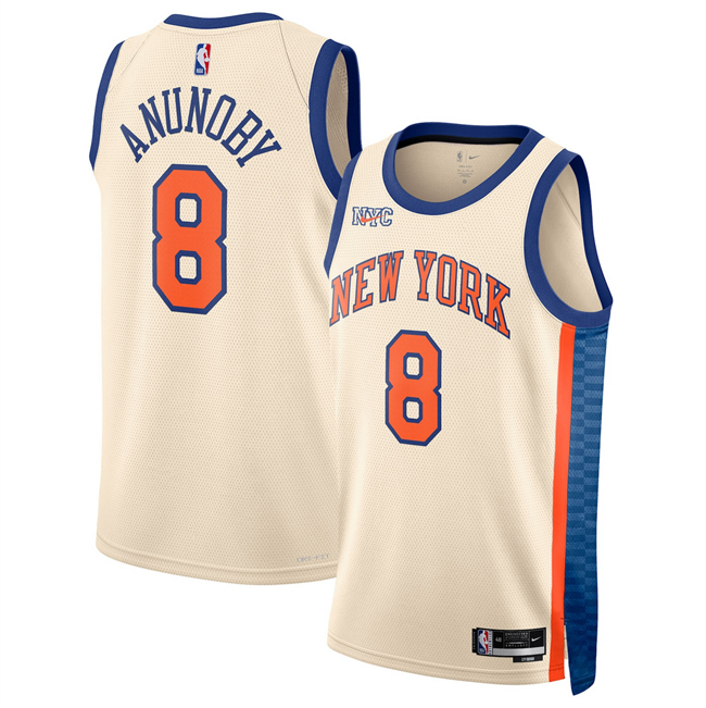 Men's New Yok Knicks #8 OG Anunoby Cream 2025 26 City Edition Stitched Basketball Jersey Men's New Yok Knicks #8 OG Anunoby Cream 2025 26 City Edition Stitched Basketball Jersey