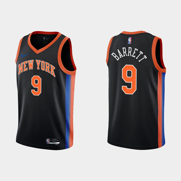 Men's New Yok Knicks #9 RJ Barrett 2022-23 Black City Edition Stitched Basketball Jersey Men's New Yok Knicks #9 RJ Barrett 2022-23 Black City Edition Stitched Basketball Jersey