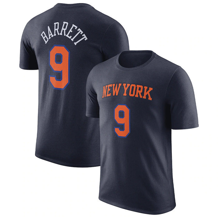 Men's New Yok Knicks #9 RJ Barrett Navy 2022 23 Statement Edition Name & Number T-Shirt