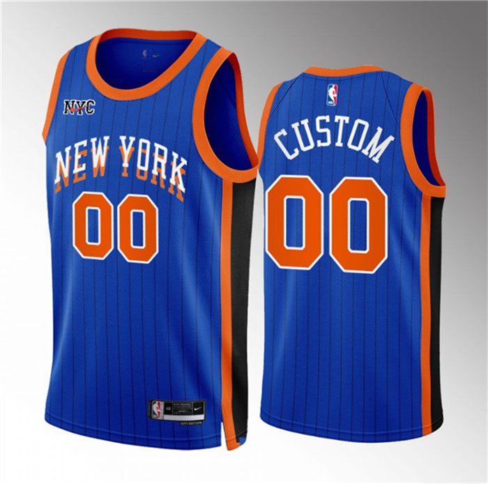 Men's New Yok Knicks Active Player Custom Blue 2023 24 City Edition Stitched Basketball Jersey Men's New Yok Knicks Active Player Custom Blue 2023 24 City Edition Stitched Basketball Jersey