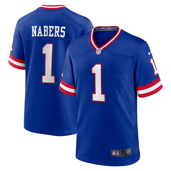 Men's New York Giants #1 Malik Nabers Royal Classic Football Stitched Game Jersey Men's New York Giants #1 Malik Nabers Royal Classic Football Stitched Game Jersey