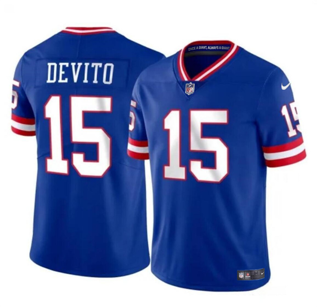 Men's New York Giants #15 Tommy DeVito Royal Throwback Limited Stitched Jersey Men's New York Giants #15 Tommy DeVito Royal Throwback Limited Stitched Jersey